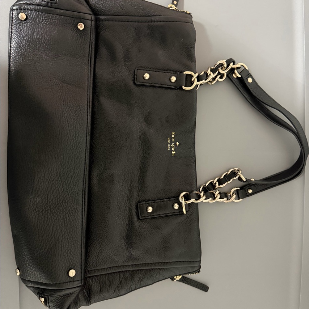 kate spade Black Leather Shoulder Bag with Gold Chain Handles